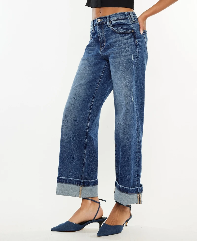Kancan Women's High Rise Wide Leg Pull On Jeans