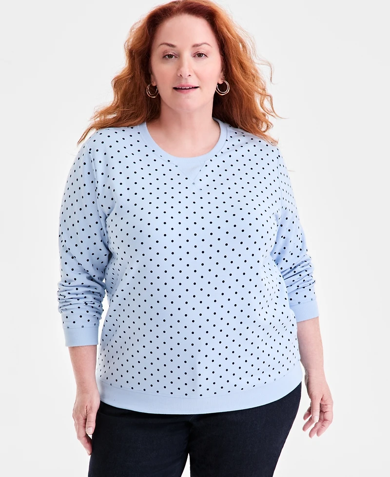 Style & Co Plus Fleece Crewneck Long-Sleeve Top