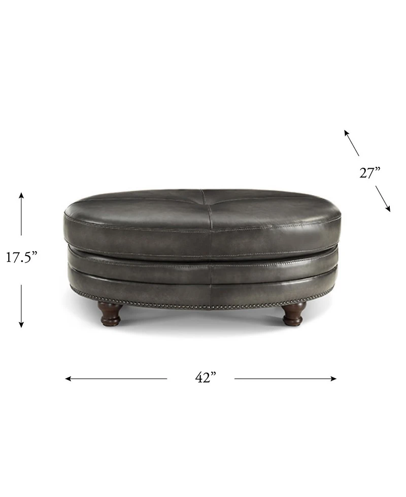 Hydeline Belfast 42" Top Grain Leather Oval Ottoman