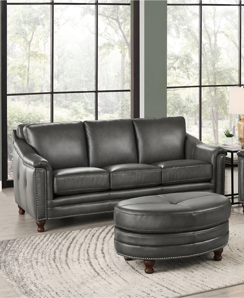 Hydeline Belfast 42" Top Grain Leather Oval Ottoman