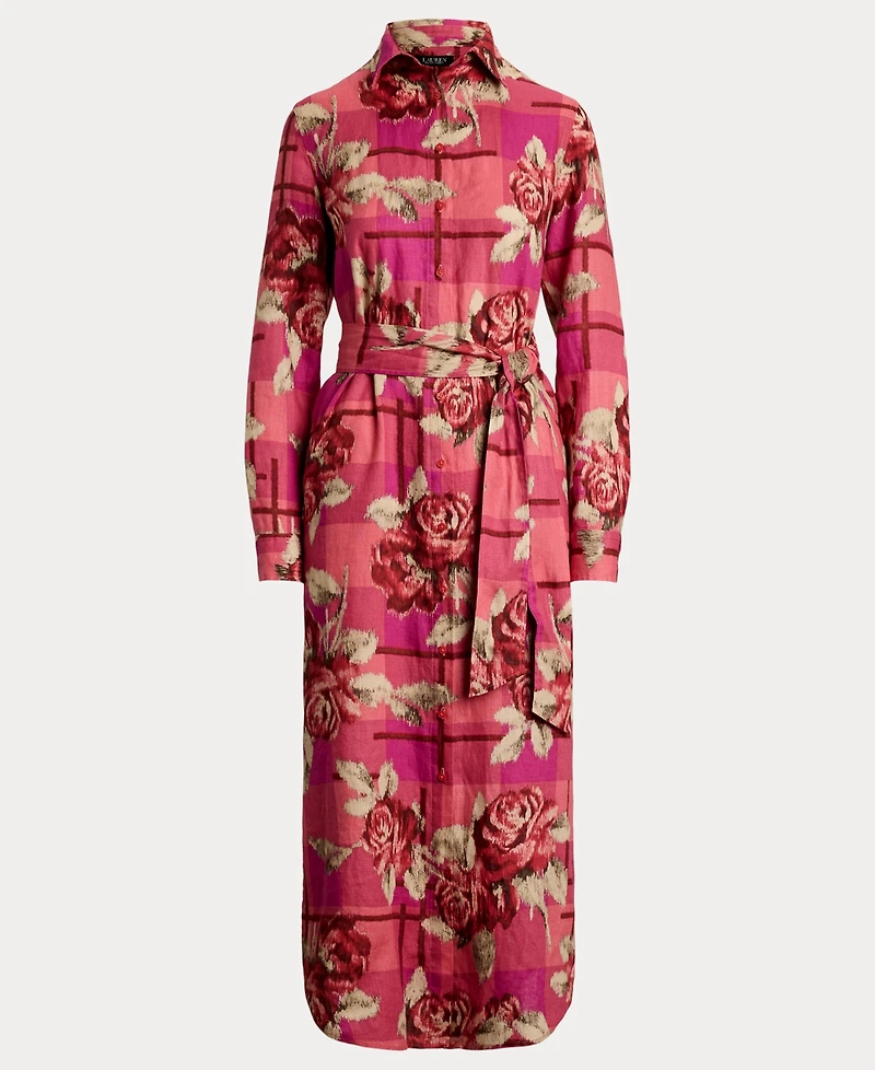 Lauren Ralph Women's Floral Checked Linen Shirtdress