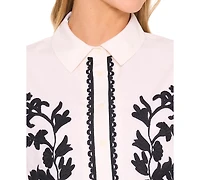 CeCe Women's Embroidered Short-Sleeve Shirt