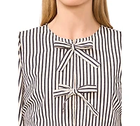 CeCe Women's Striped Puff-Sleeve Bow-Front Peplum Blouse