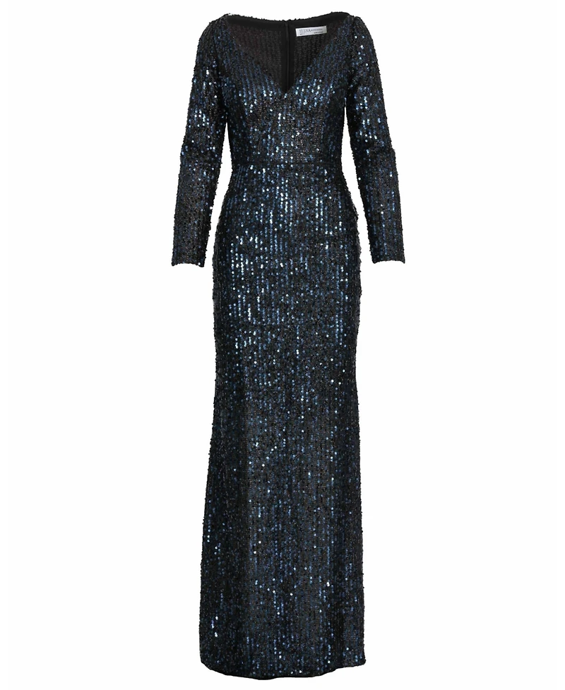 Mac Duggal Women's Ieena Sequined V-Neck Long Sleeve Gown