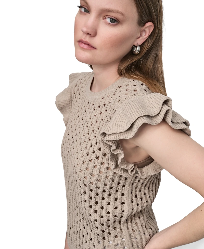 Dkny Jeans Women's Baby Chenille Pointelle Rib Flutter-Sleeve Sweater - PBL