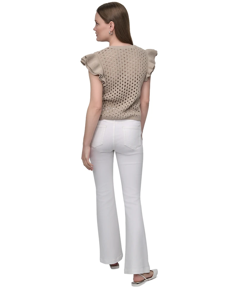 Dkny Jeans Women's Baby Chenille Pointelle Rib Flutter-Sleeve Sweater - PBL