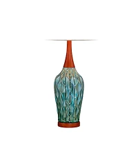 360 Lighting Rocco Modern Mid Century Table Lamps 30" Tall Set of 2 Blue Teal Glaze Ceramic Linen Drum Shade for Bedroom Living Room Nightstand H