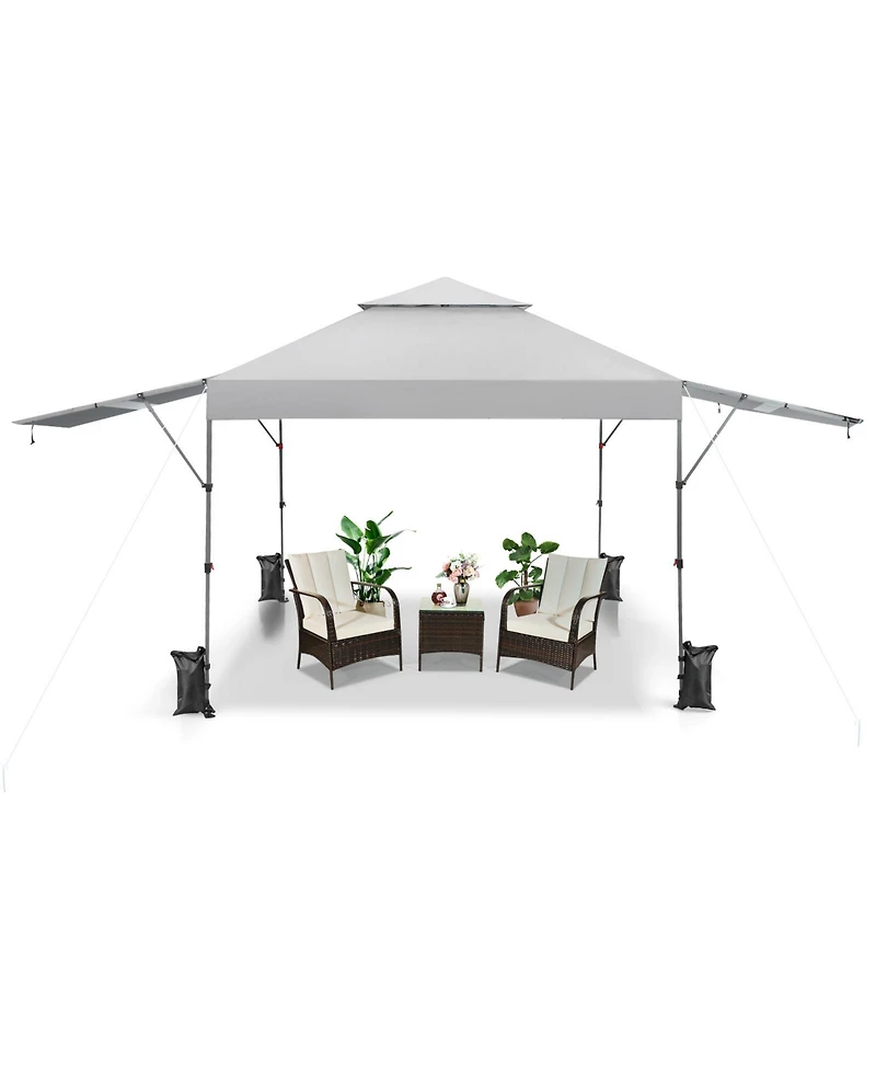 10 x 17.6 Feet Outdoor Instant Pop-up Canopy Tent with Dual Half Awnings-White