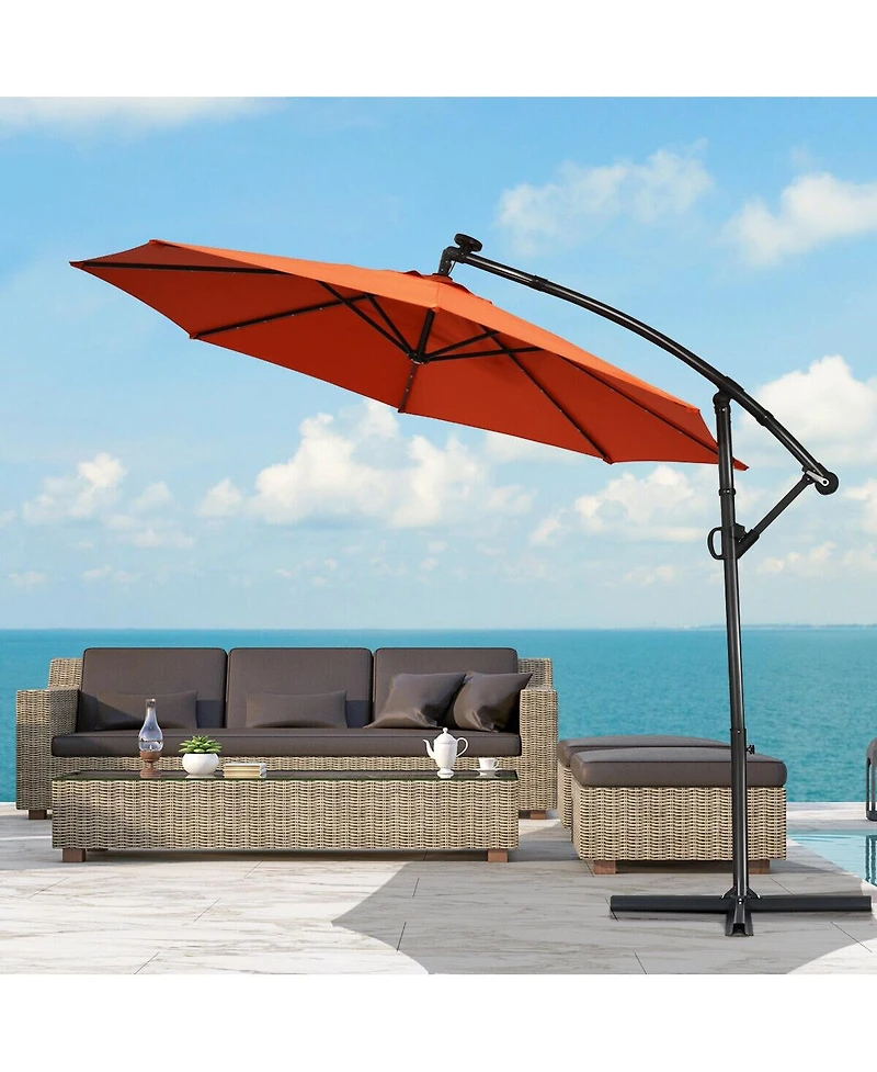 10 Feet 360° Rotation Solar Powered Led Patio Offset Umbrella without Weight Base