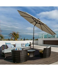 10' Solar Led Lighted Patio Market Umbrella Shade Tilt Adjustment Crank-Tan
