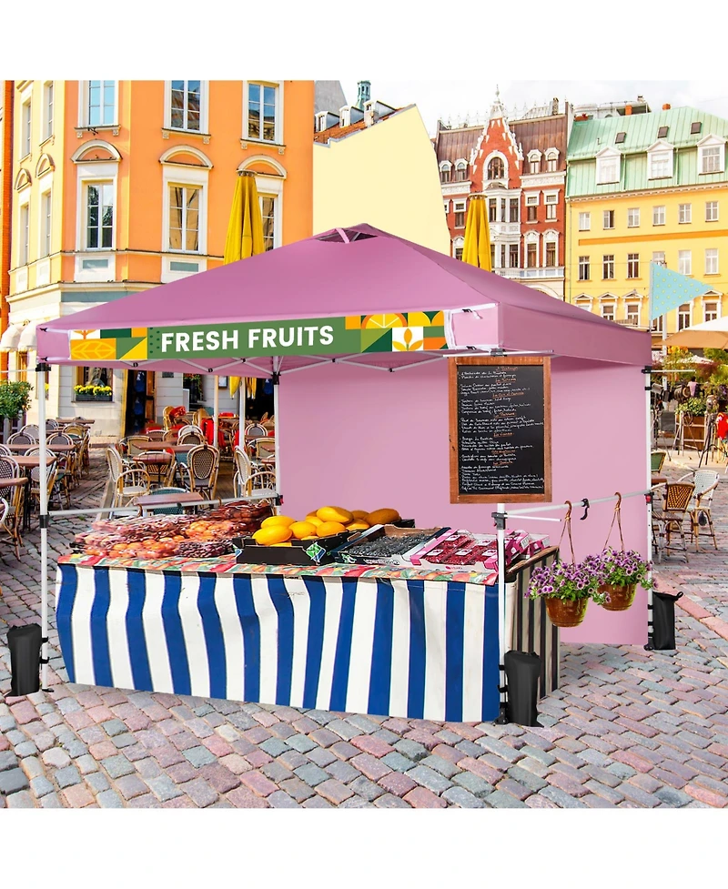 10 x 10 Feet Foldable Commercial Pop-up Canopy with Roller Bag and Banner Strip