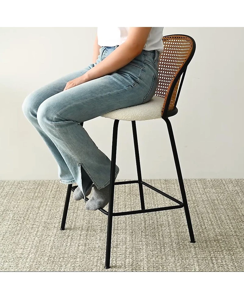 Set of 4 Rattan Back Counter Height Bar Stools, Modern Bar Chairs with Woven Cane-Style Backrest-Maison Boucle