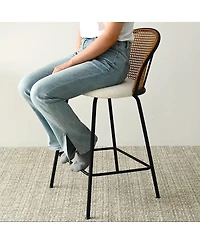 Set of 4 Rattan Back Counter Height Bar Stools, Modern Bar Chairs with Woven Cane-Style Backrest-Maison Boucle