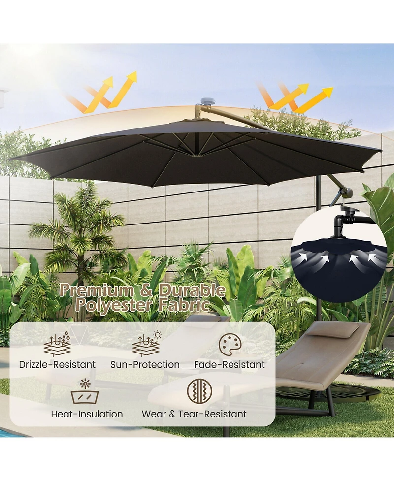 10 Feet Patio Offset Umbrella with 112 Solar-Powered Led Lights-Beige-Navy