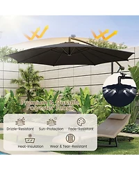 10 Feet Patio Offset Umbrella with 112 Solar-Powered Led Lights-Beige-Navy