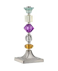 Bijoux Modern Chic Bohemian Table Lamps 25.5" High Set of 2 Brushed Nickel Multi Colored Stacked Acrylic Gem Purple Drum Shade for Kids Girls Roo