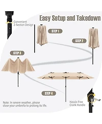 15.5 Ft Extra-Large Patio Umbrella with Led Solar Lights and Crank Handle-Beige