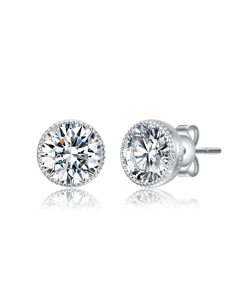 Round Bezel Set Clear Cubic Zirconia Stud Earrings