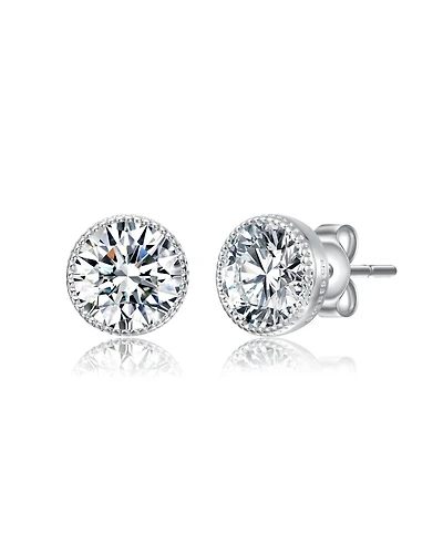 Round Bezel Set Clear Cubic Zirconia Stud Earrings