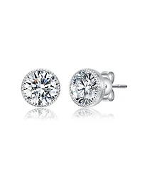 Round Bezel Set Clear Cubic Zirconia Stud Earrings