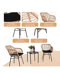 3 Pieces Of Luxury Outdoor Wicker Furniture ,Patio Bistro Style Table And Chair Combination,Weather-resistant Pe Wicker Weave
