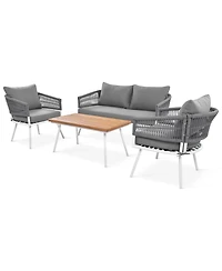 Patio Conversation 4-Piece Boho Rope Patio Furniture Set with Deep Seating and Thick Cushion, Outdoor Furniture with Acacia Wood Table