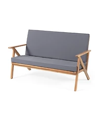 4-Piece Wood Patio Conversation Set with Gray Cushions