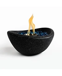 11 in. W Direct Vent Portable Concrete Ethanol Tabletop Fireplace in White and Blue