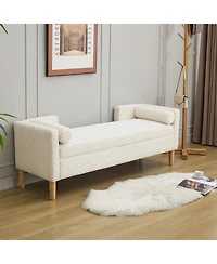 Streamdale Corduroy Storage Bench with Armrests & Pillows - Ivory