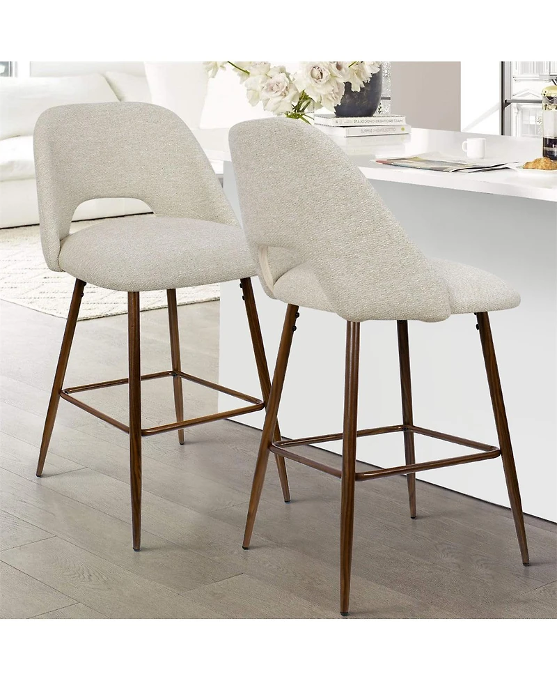 Set of 4 Counter Height Bar Stools, Mid-Century Modern Chairs with Walnut Wood Legs and Backrest-Maison Boucle
