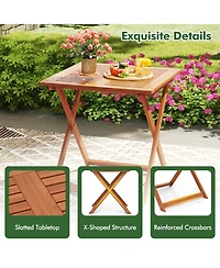 29.5 Inch x 29.5 Inch Patio Dining Table with Teak Painting and Umbrella Hole
