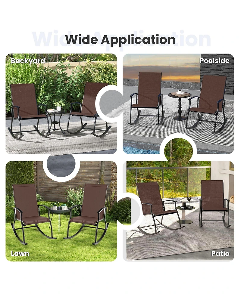 2 Pieces Outdoor Rocking Chairs with Breathable Backrest