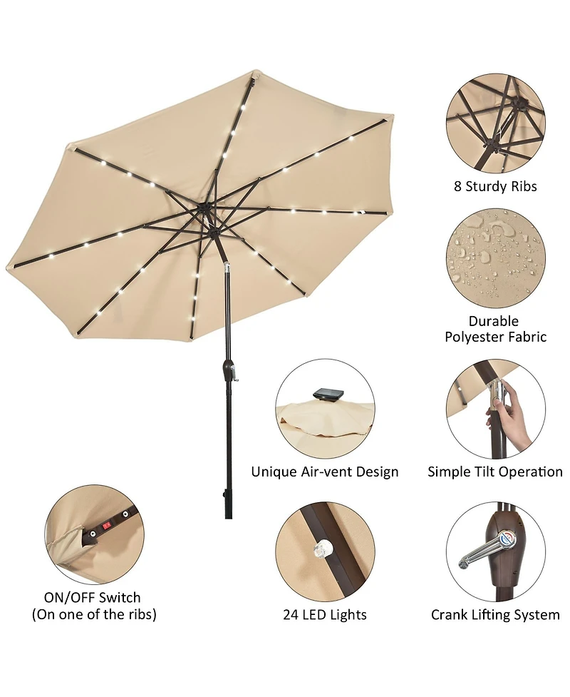 10 Feet Outdoor Patio Umbrella with Bright Solar Led Lights