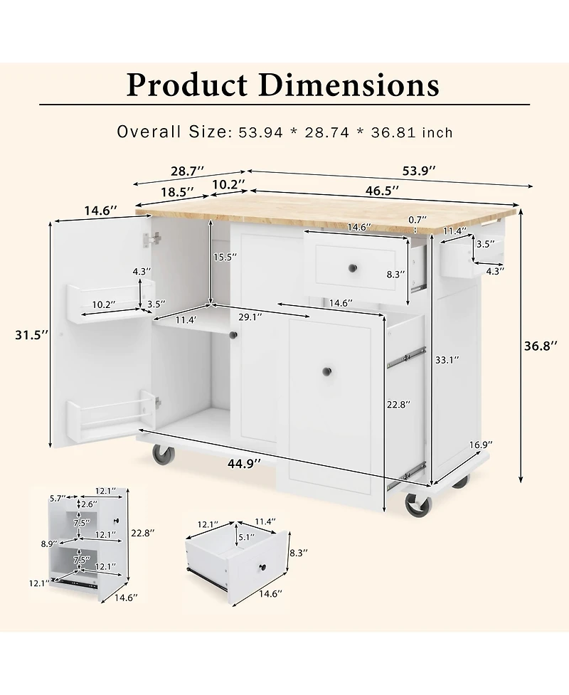 Streamdale Rolling Kitchen Cart with Drop Leaf & Storage
