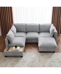Streamdale Furniture 90 X22 U Shaped Sectional Sofa Ottoman Charging