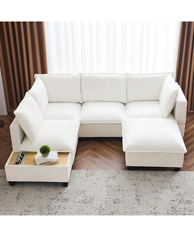 90" U-Shaped Sectional Sofa with Ottoman & Charging Coffee Table