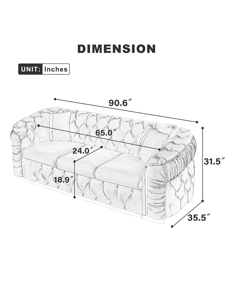 Streamdale 90" Velvet Tufted Chesterfield Sofa - Beige