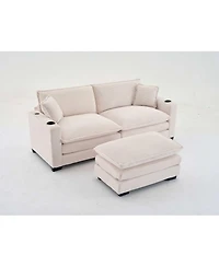 Streamdale L Shape Corduroy Sofa w/ Usb, Cup Holder & Ottoman - Beige