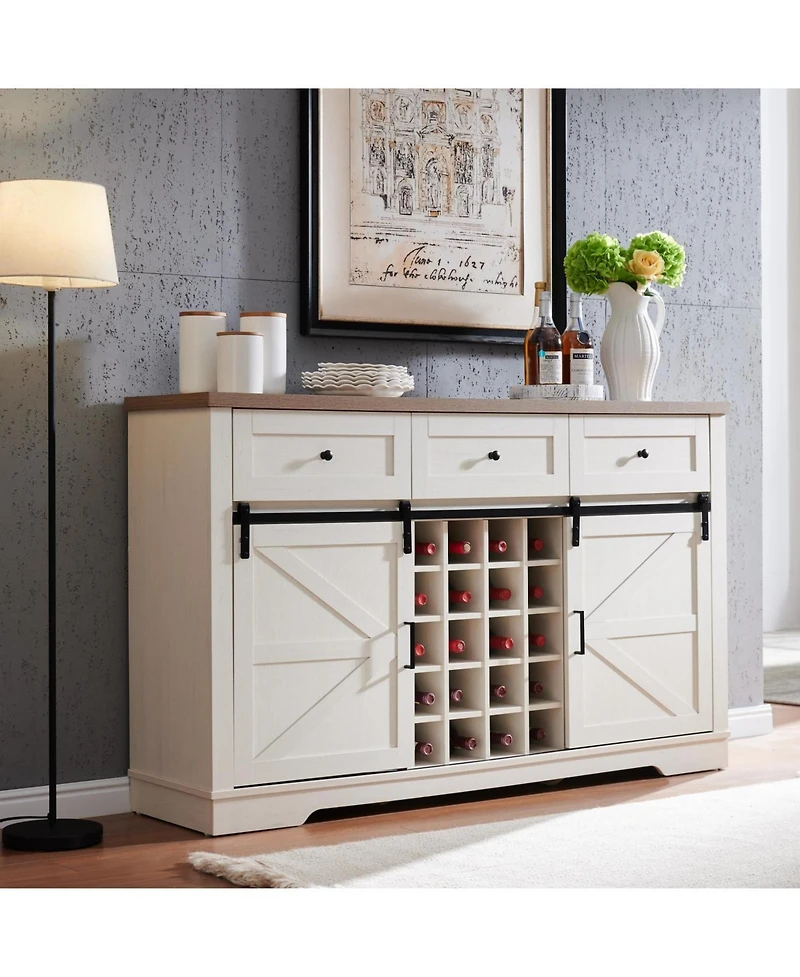 Streamdale Farmhouse Wine Bar Cabinet, Sliding Barn Door, Antique White