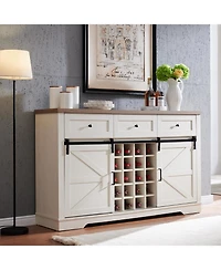 Streamdale Farmhouse Wine Bar Cabinet, Sliding Barn Door, Antique White