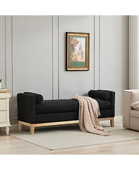 Streamdale Black Boucle Upholstered Bench/Daybed with Wood Legs & Pillows
