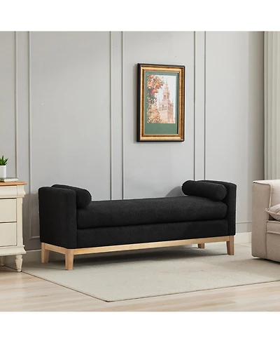 Streamdale Black Boucle Upholstered Bench/Daybed with Wood Legs & Pillows
