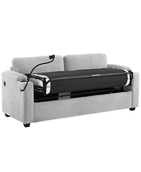 Navy Corduroy Sleeper Sofa with Mattress, Usb Ports & Storage