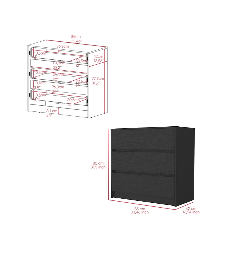 Versatile Three Drawer Dresser for Bedroom and Closet Organization