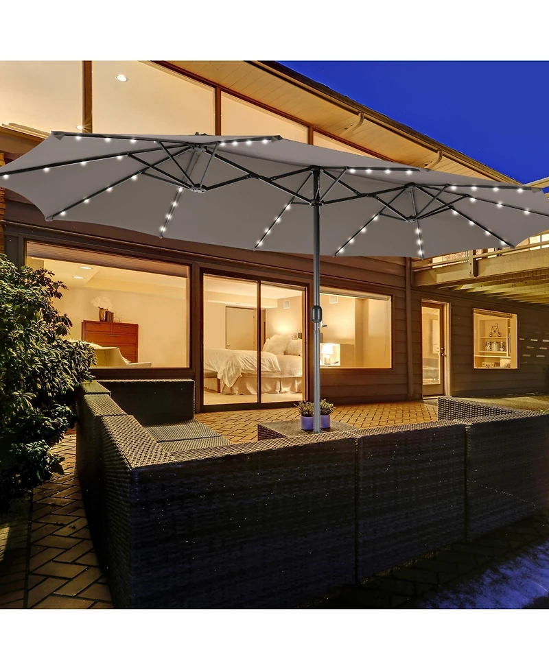 15 Feet Double-Sided Patio Umbrella with 48 Led Lights