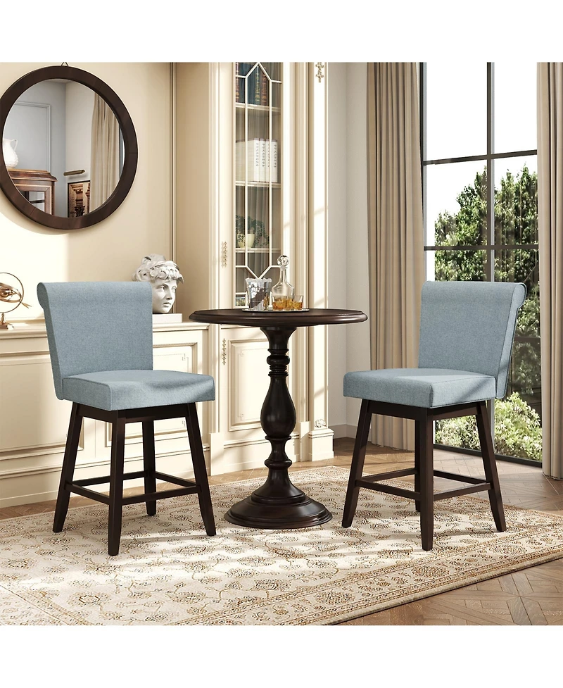 27 Inch Counter Height Bar Chairs with Rubber Wood Legs Set of 2