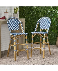 Streamdale Navy Blue/White Rattan Barstools (Set of 2)