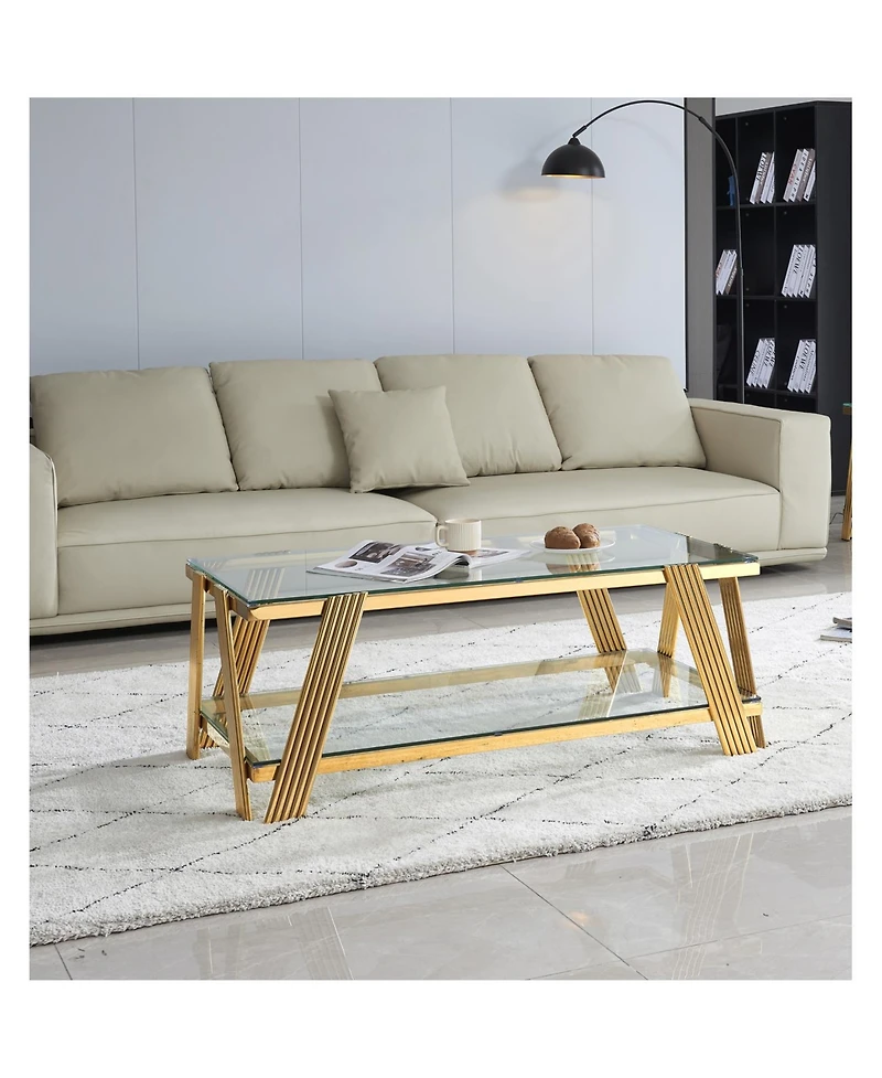 Streamdale Gold 47" Modern Glass Coffee Table with Storage