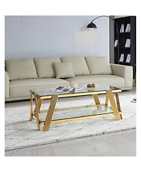Streamdale Gold 47" Modern Glass Coffee Table with Storage