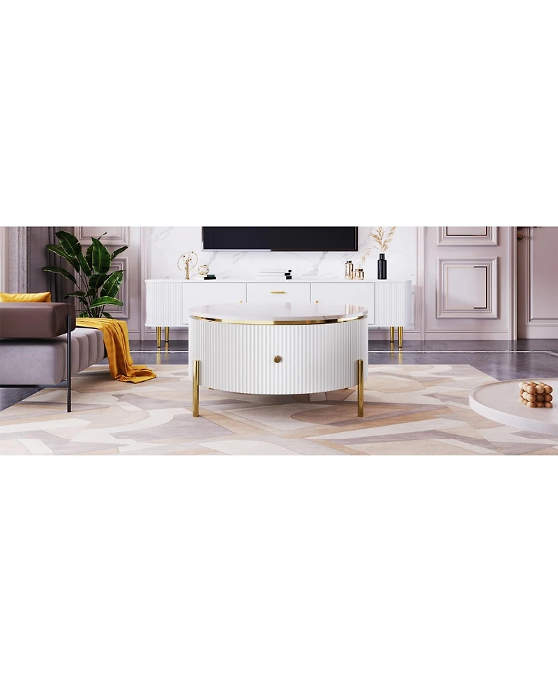 Streamdale Modern Round Coffee Table with 2 large Drawers Storage Accent Table(31.5")